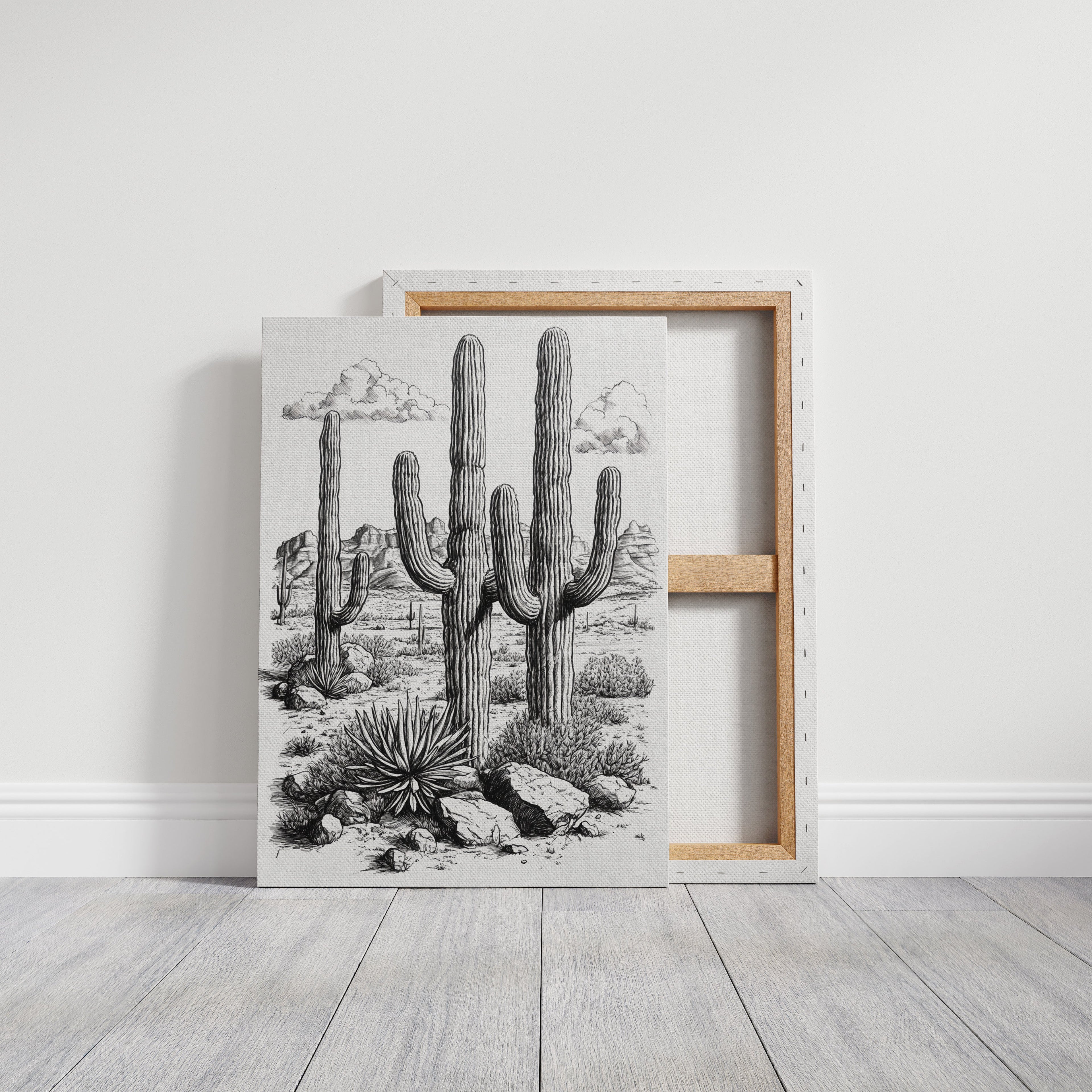 Desert Cactus Line Drawing – Southwestern Saguaro Wall Art