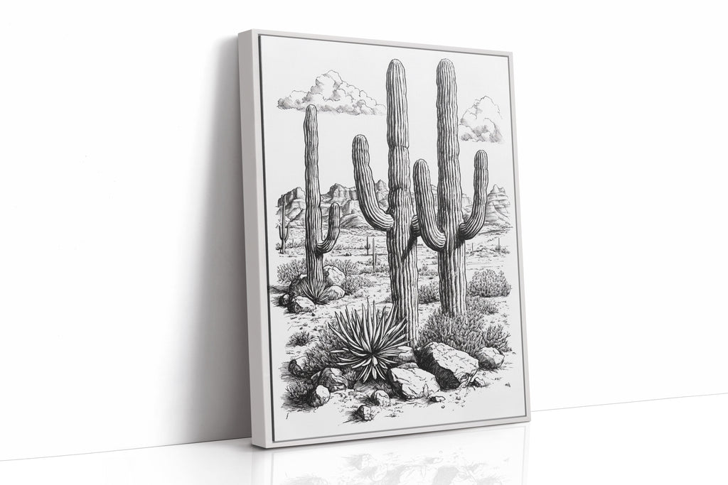 Desert Cactus Line Drawing – Southwestern Saguaro Wall Art