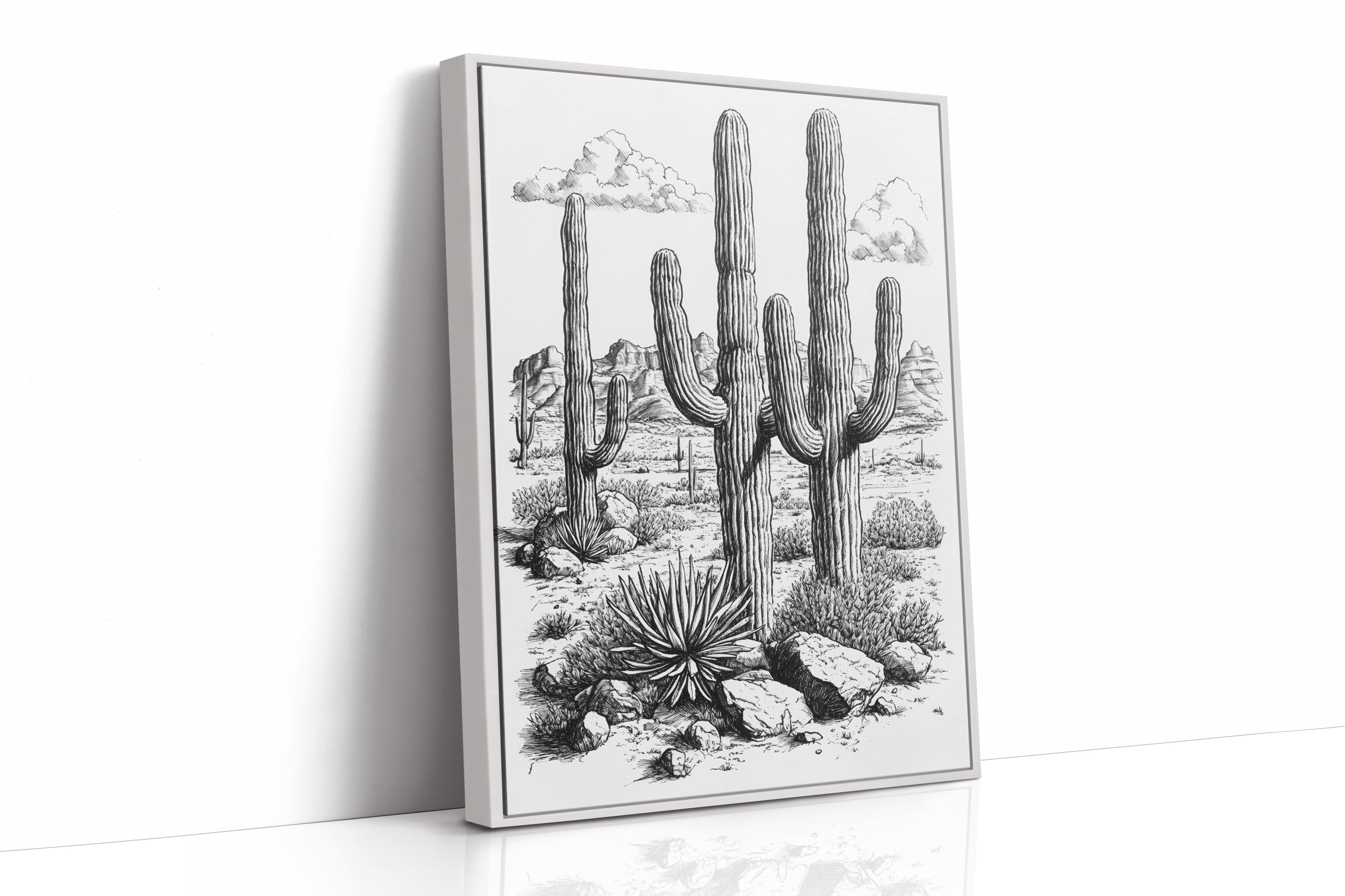 Desert Cactus Line Drawing – Southwestern Saguaro Wall Art