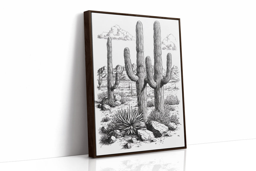 Desert Cactus Line Drawing – Southwestern Saguaro Wall Art