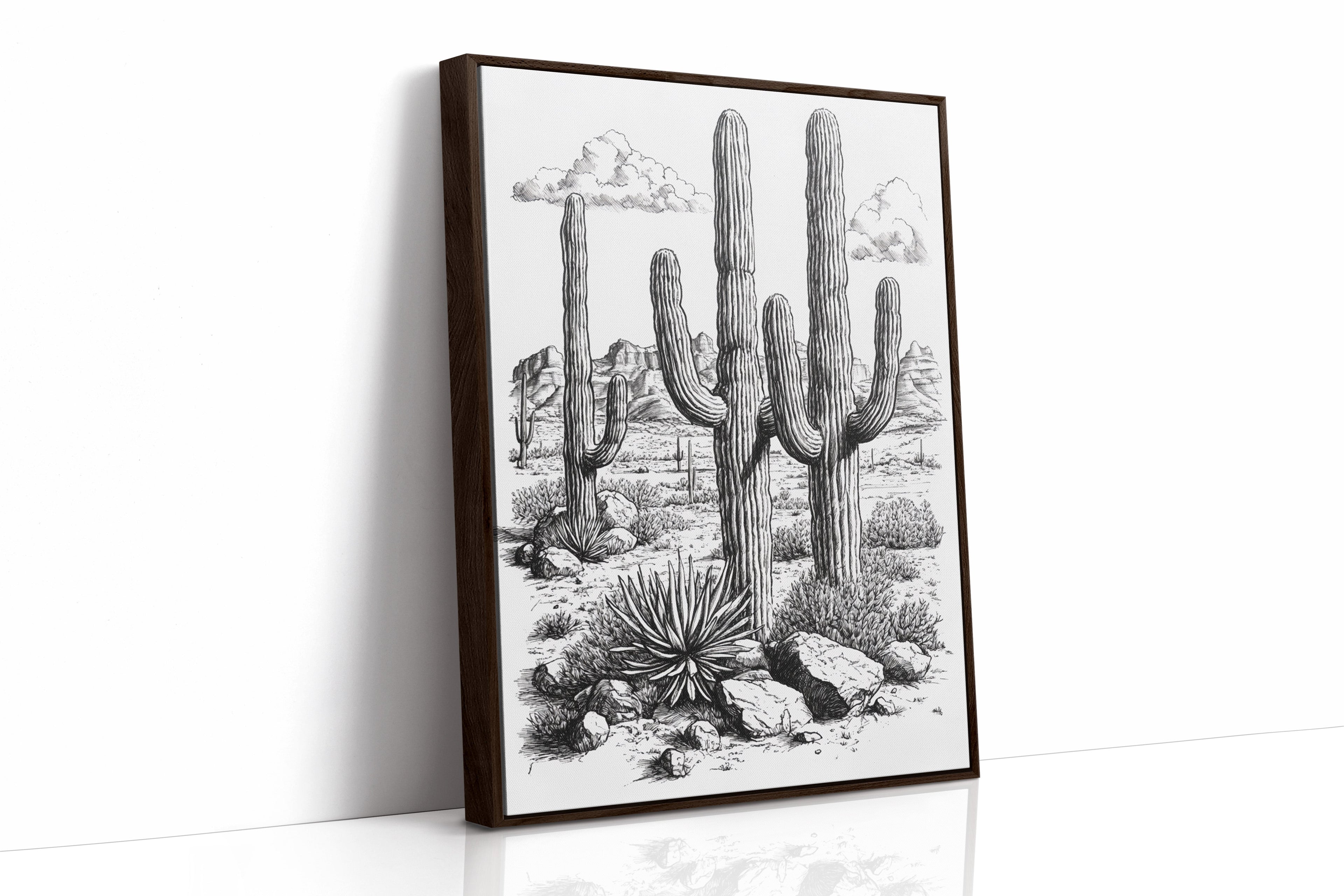 Desert Cactus Line Drawing – Southwestern Saguaro Wall Art