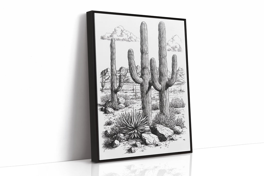 Desert Cactus Line Drawing – Southwestern Saguaro Wall Art