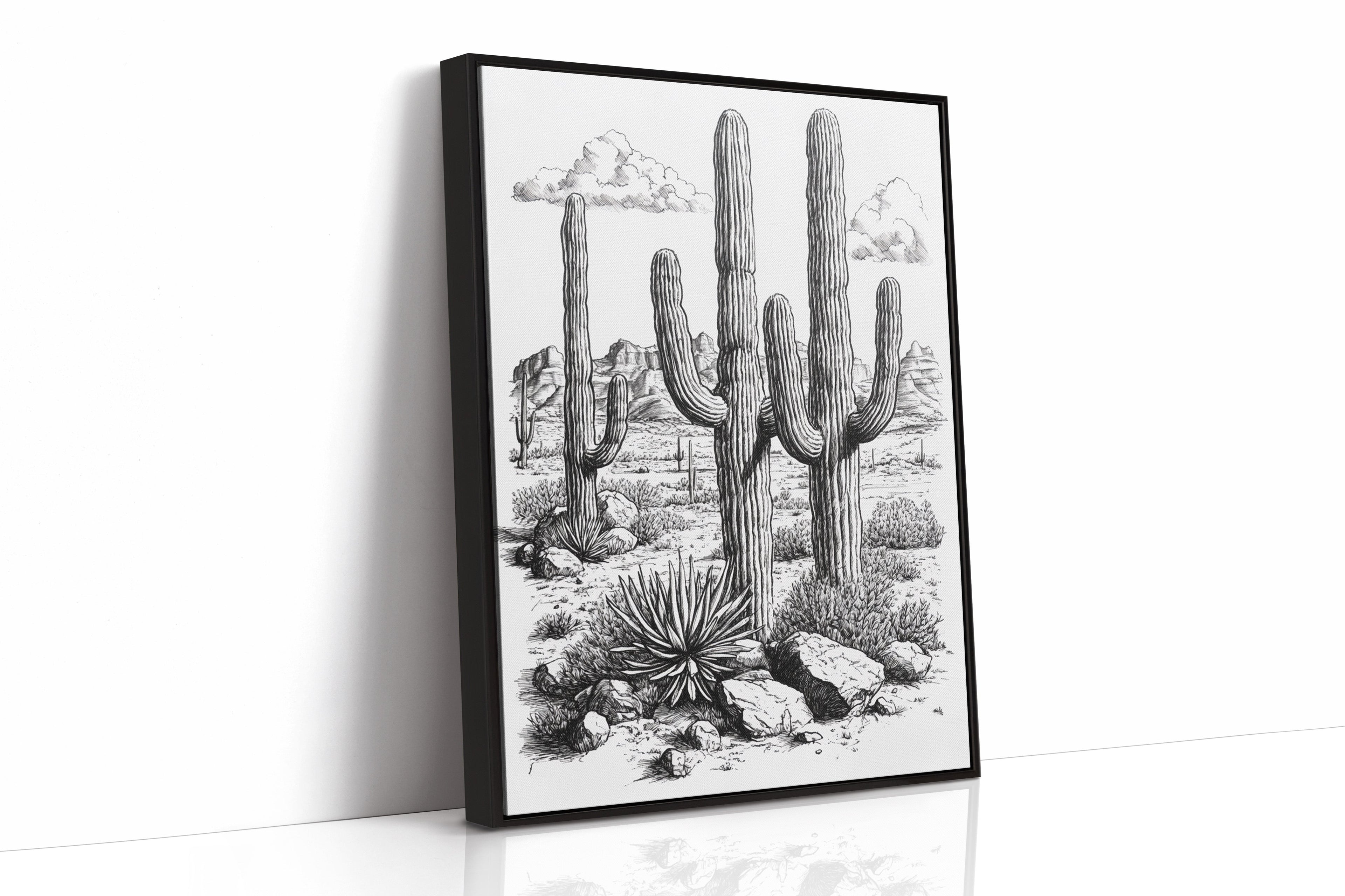 Desert Cactus Line Drawing – Southwestern Saguaro Wall Art