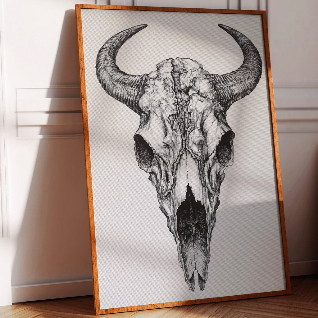 Western Bison Skull – Black Ink Rustic Wall Art