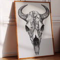 Western Bison Skull – Black Ink Rustic Wall Art