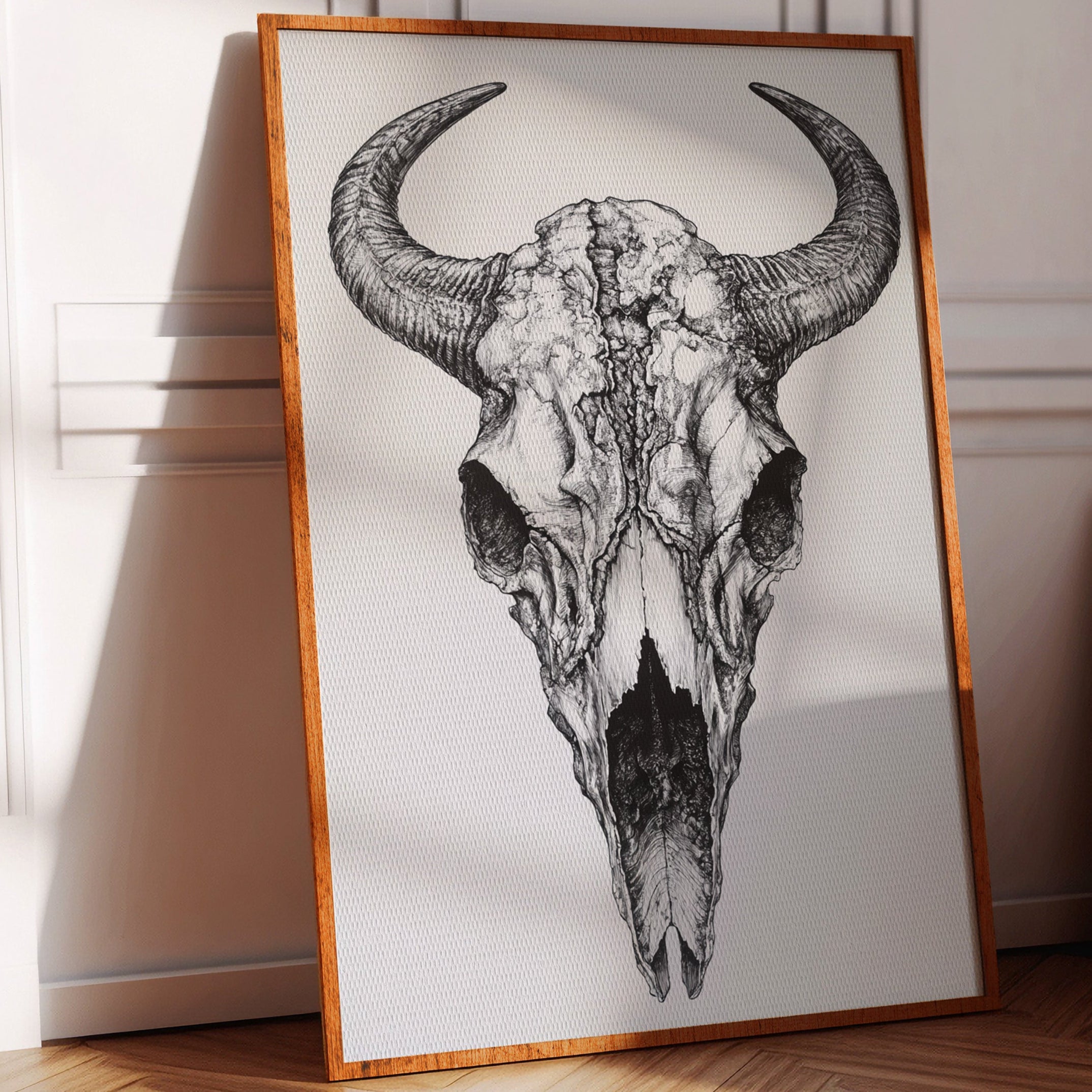 Western Bison Skull – Black Ink Rustic Wall Art