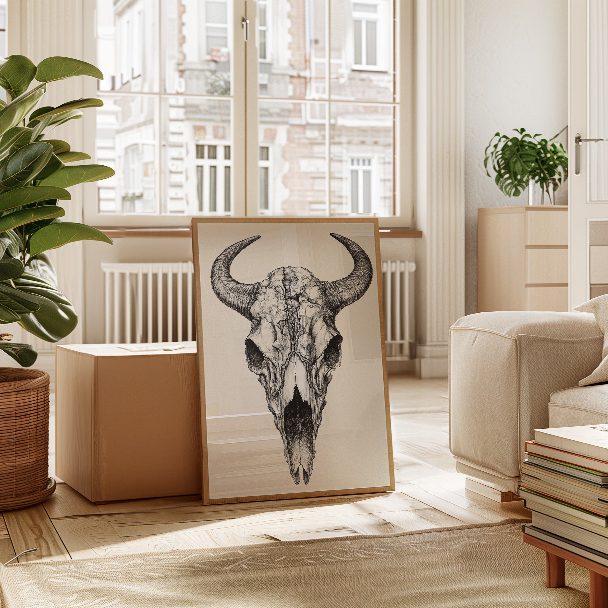 Western Bison Skull – Black Ink Rustic Wall Art
