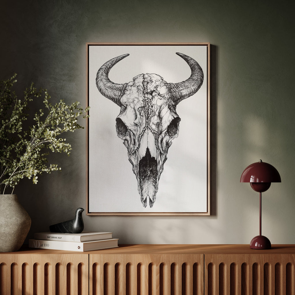 Western Bison Skull – Black Ink Rustic Wall Art