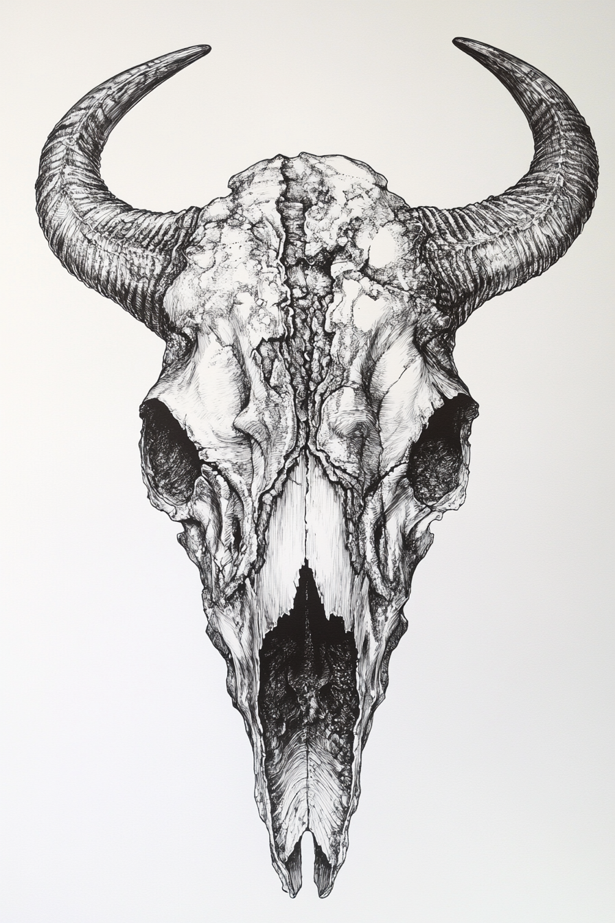 Western Bison Skull – Black Ink Rustic Wall Art