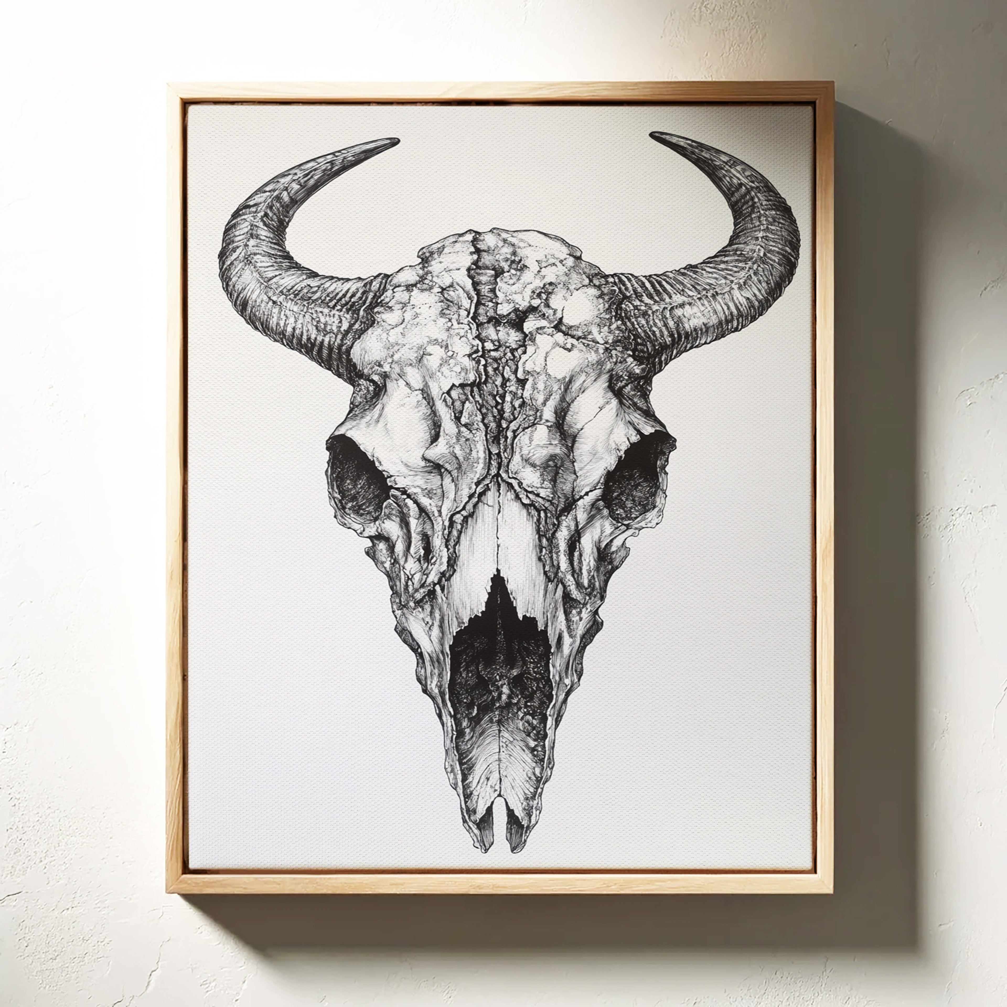 Western Bison Skull – Black Ink Rustic Wall Art
