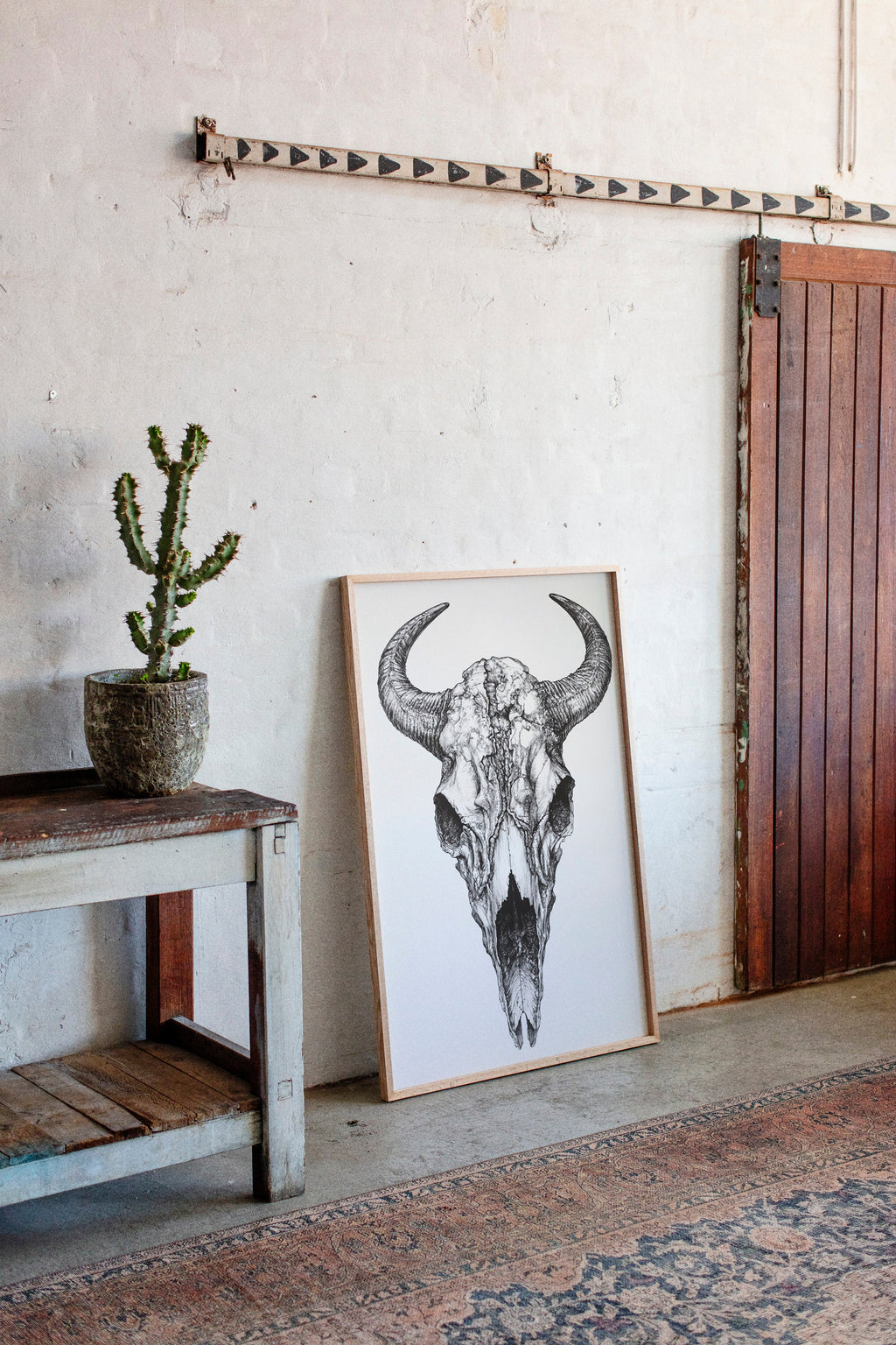 Western Bison Skull – Black Ink Rustic Wall Art
