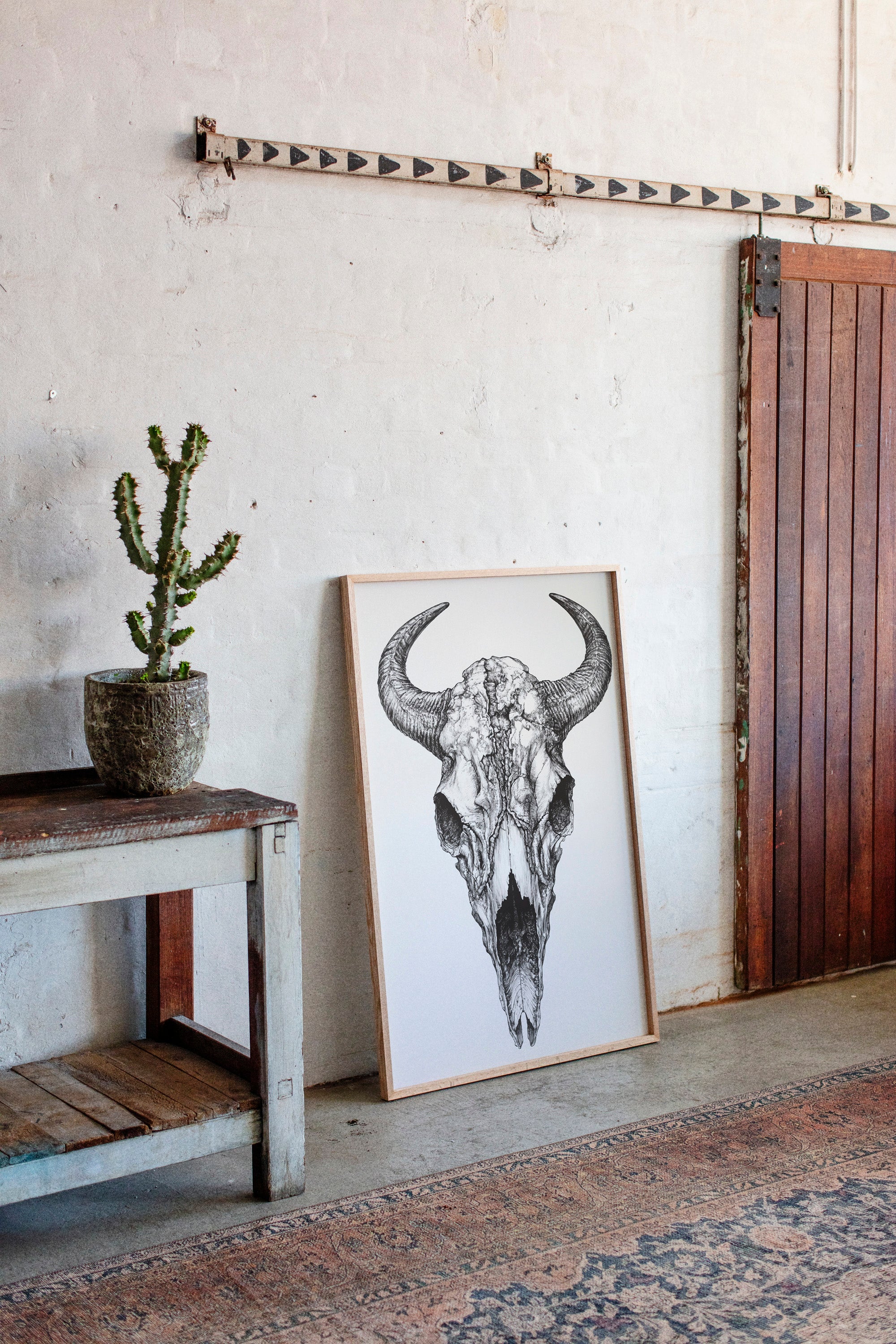 Western Bison Skull – Black Ink Rustic Wall Art