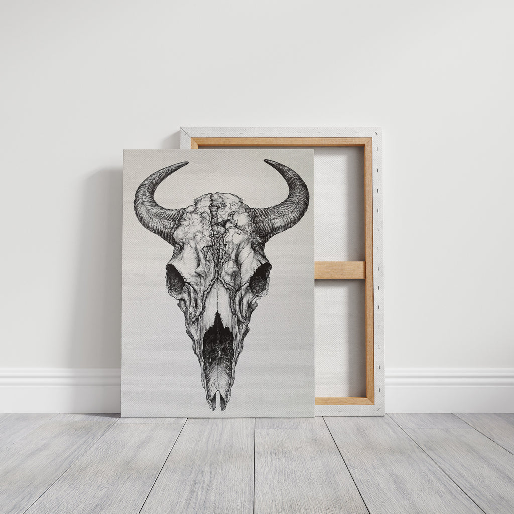 Western Bison Skull – Black Ink Rustic Wall Art
