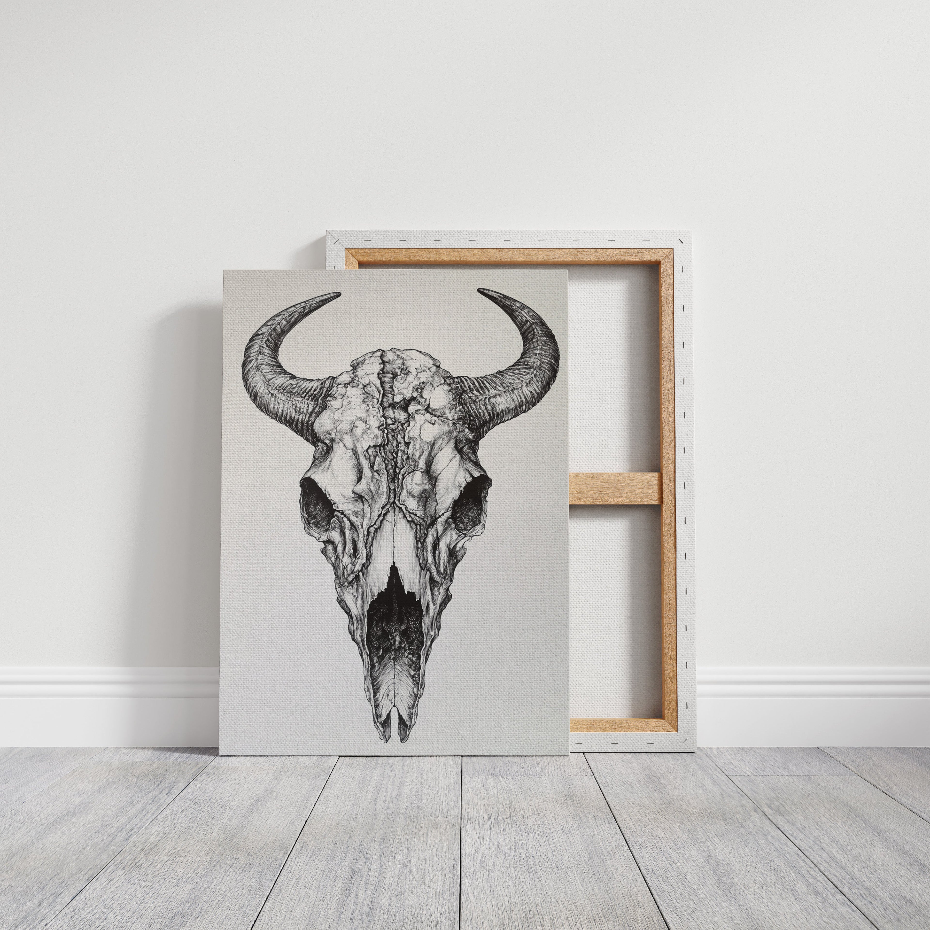 Western Bison Skull – Black Ink Rustic Wall Art