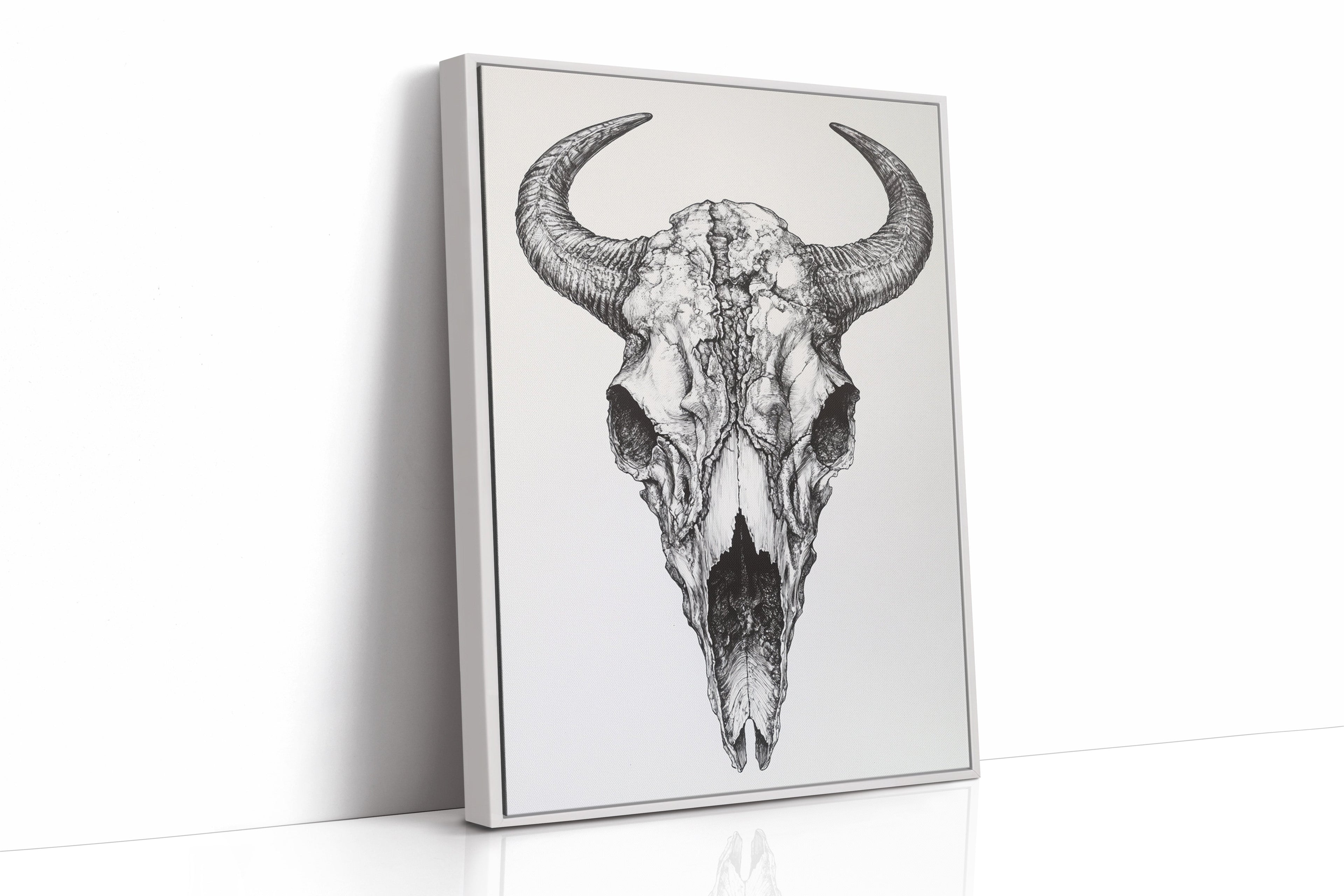 Western Bison Skull – Black Ink Rustic Wall Art