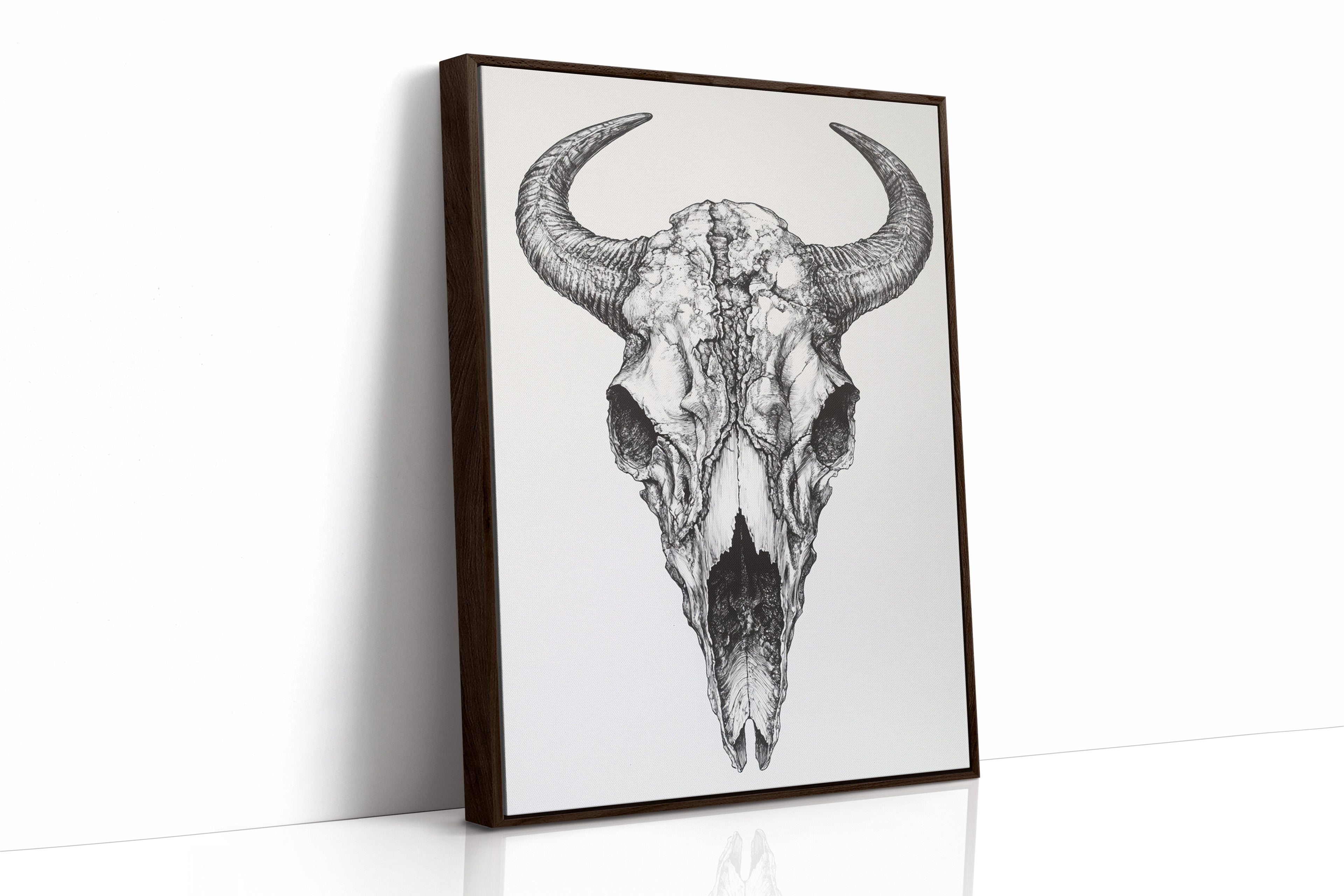 Western Bison Skull – Black Ink Rustic Wall Art