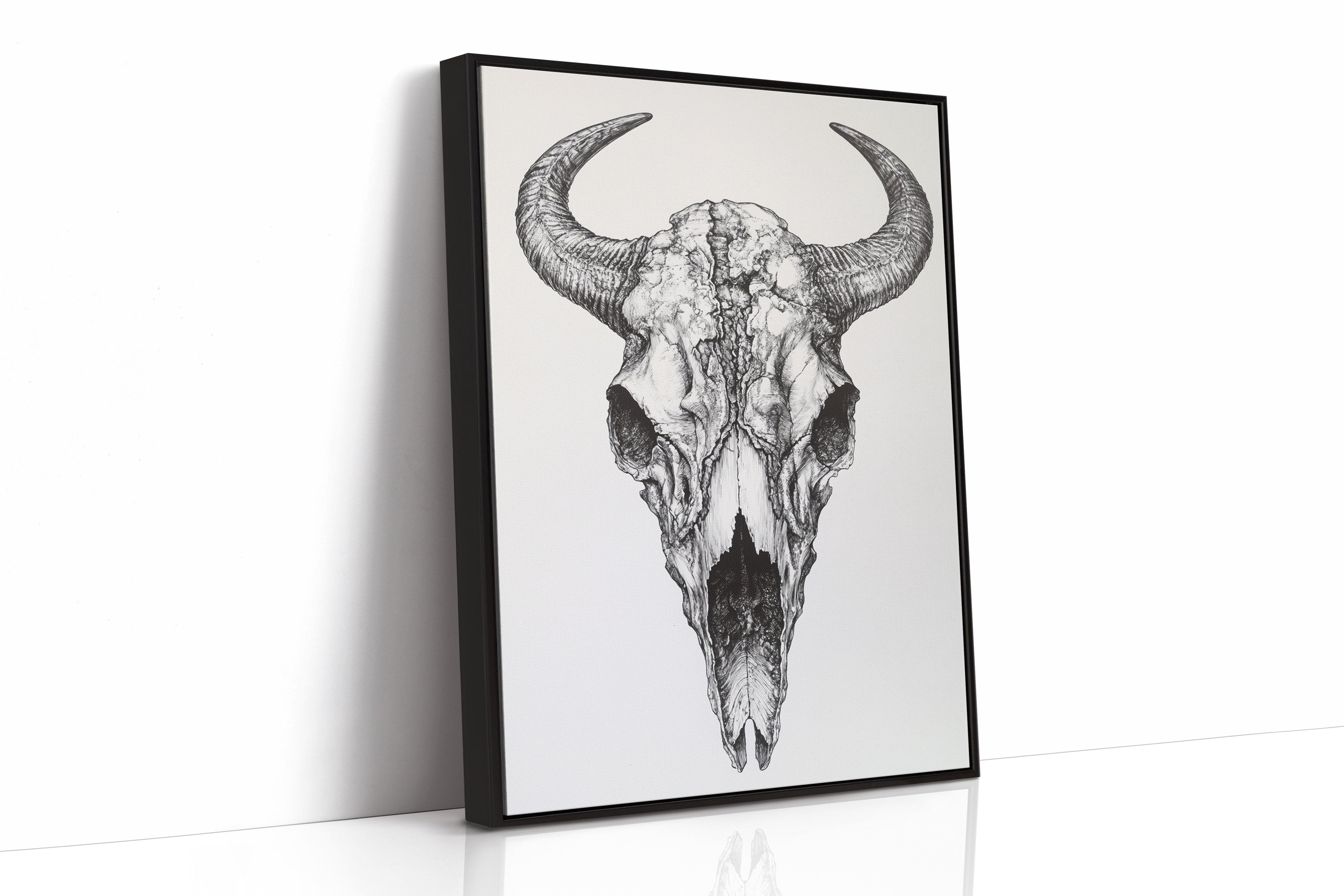 Western Bison Skull – Black Ink Rustic Wall Art