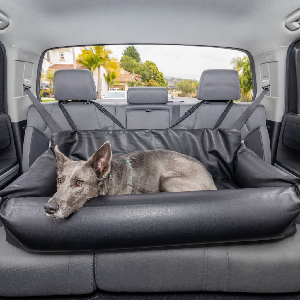 PupProtector™ Faux Cool-to-Touch Vegan Leather Memory Foam Dog Car Bed -  Black