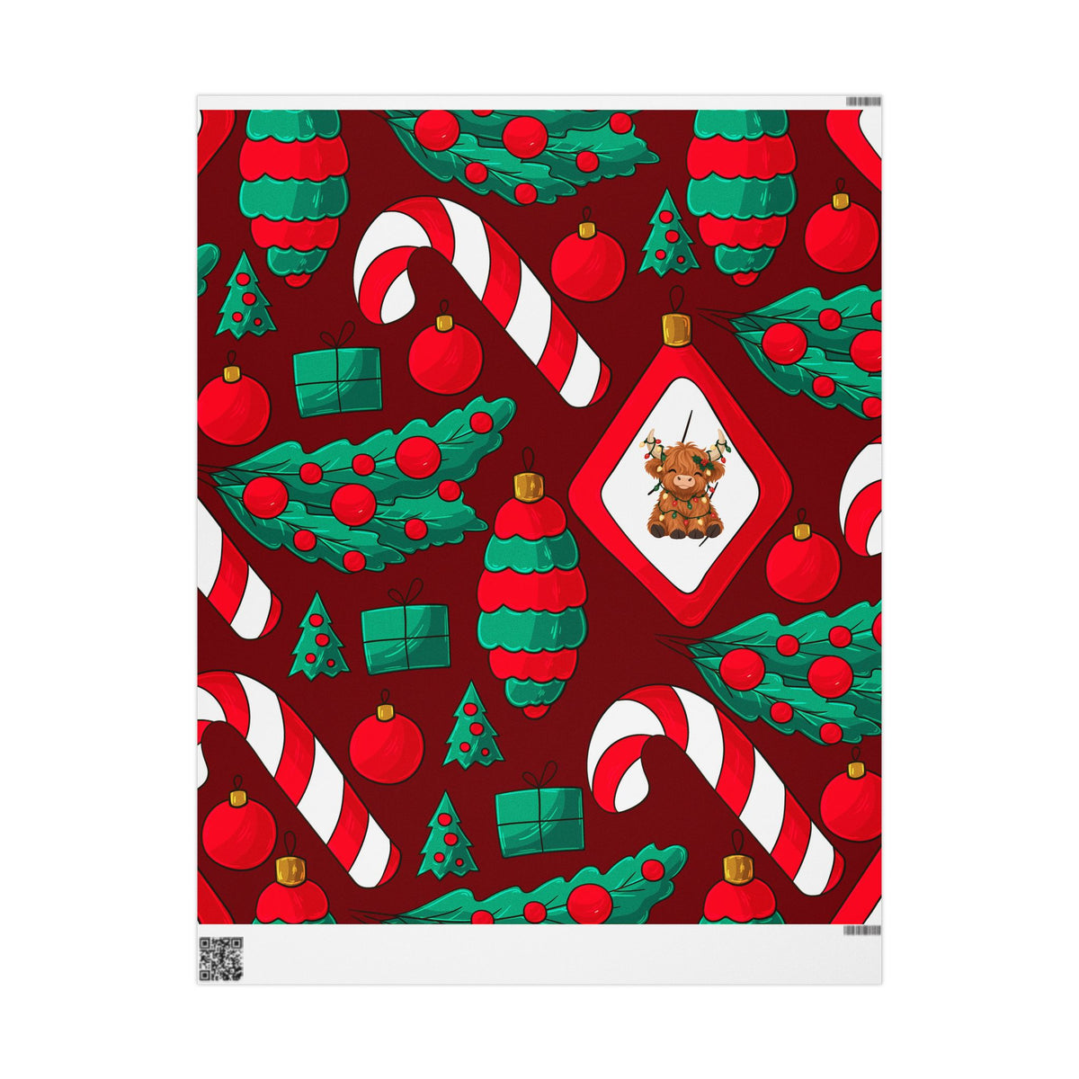 Candy Canes & Highland Cheer Christmas Wrapping Paper