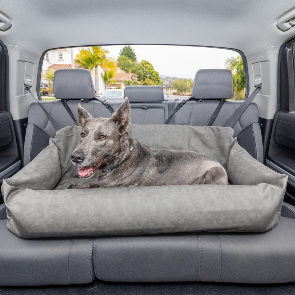 PupProtector™ Faux Cool-to-Touch Vegan Leather Memory Foam Dog Car Bed - Slate Gray