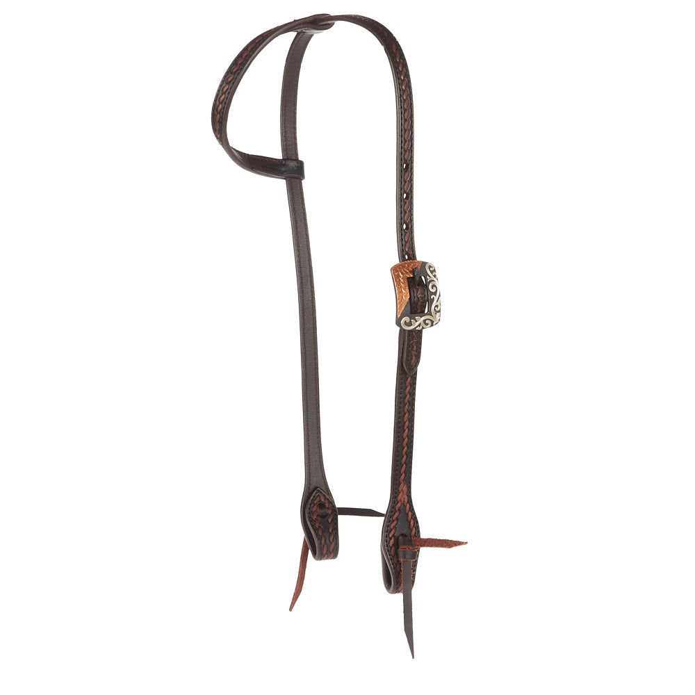 Heavy Oiled Rope Tooling Silver Scroll Single Ear Headstall