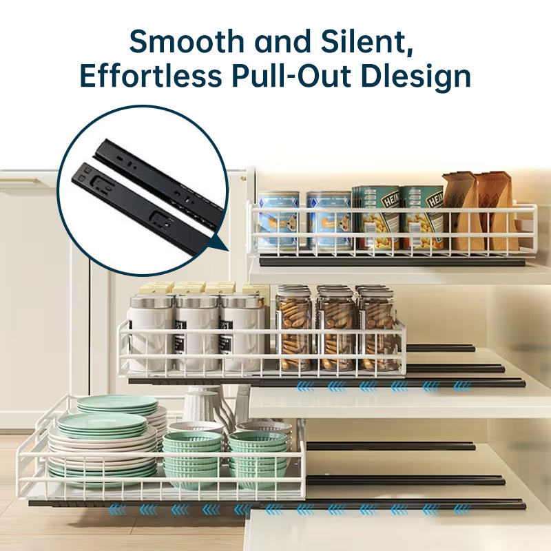 No Drill Pull Out Spice Rack - Adjustable Slide Out Shelf for Kitchen Cabinets (2 Pack)