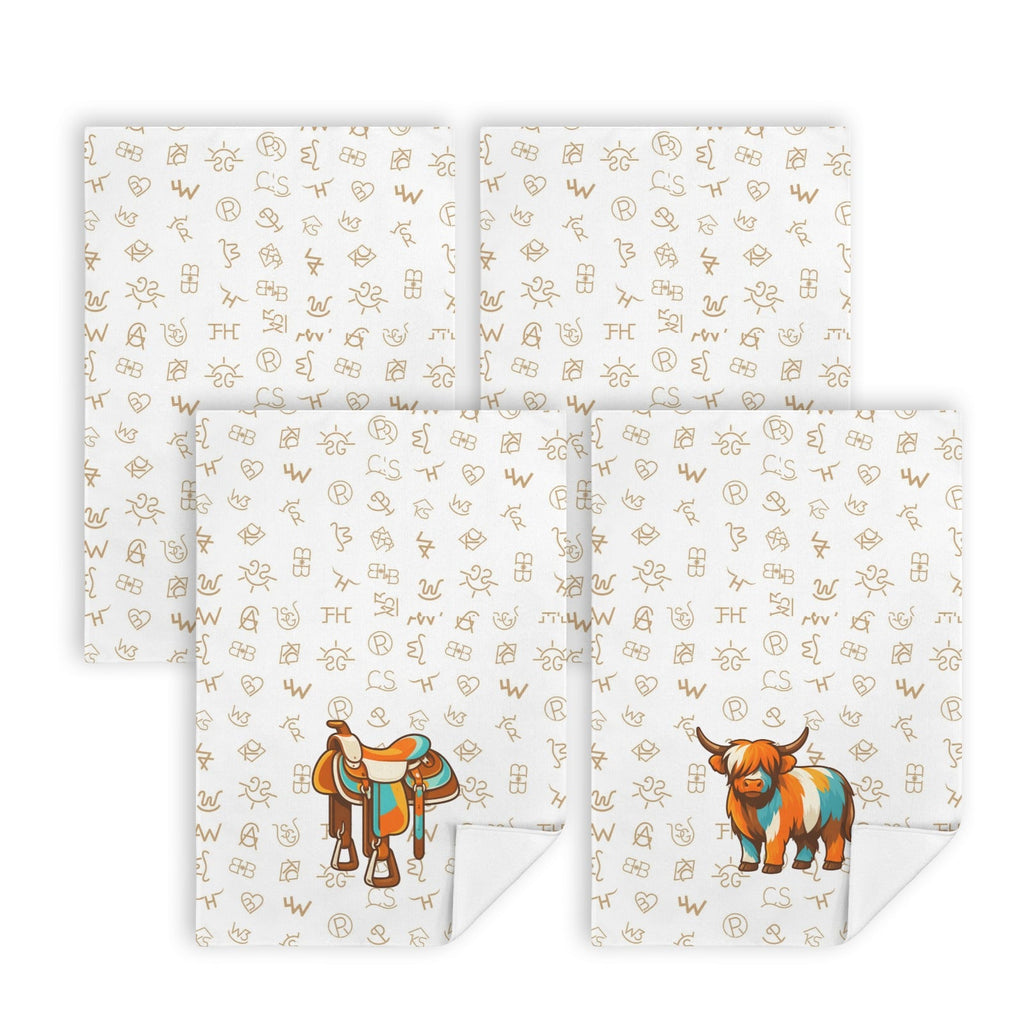 Baha Ranch Set of 4 Minimalistic Western Highland Cow Cattle Brands Kitchen Towels
