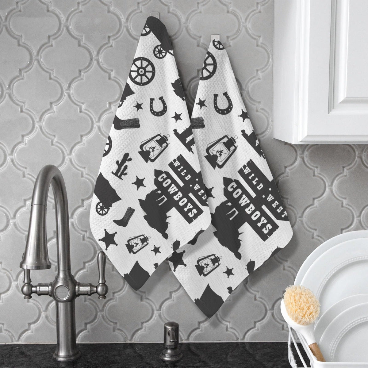 Baha Ranch Wild West Cowboys Set of 2 Dish Towels