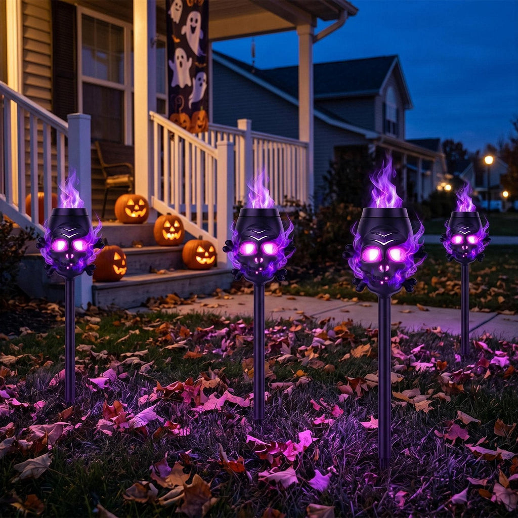 Solar Skull Torch Lights 4-Pack with Purple Flame Effect
