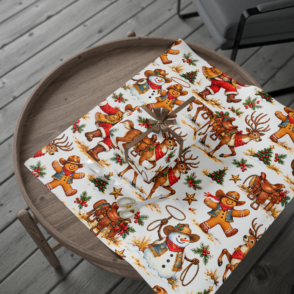 Cowboy Santa & Gingerbread Gang Christmas Wrapping Paper