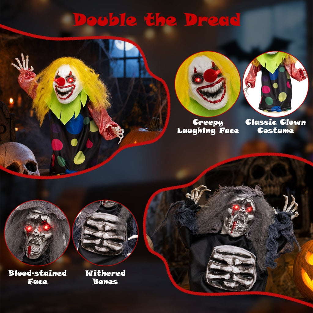 Halloween Animatronic Clown & Reaper Tabletop Decorations Set