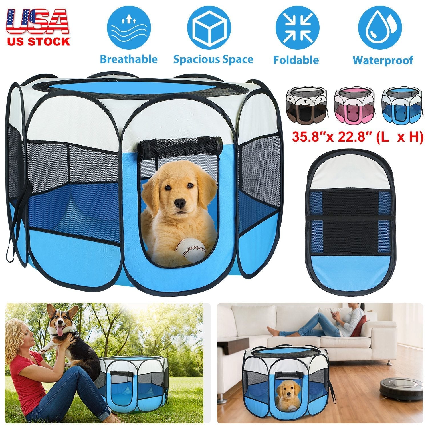 Portable Foldable Pet Tent Exercise Pen