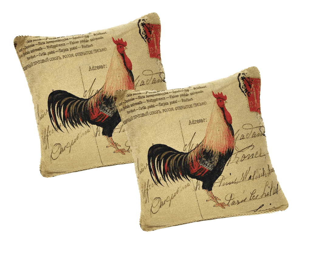 DaDa Bedding Set of 2-Pieces Glamorous Country Rooster Farmhouse Tapestry Throw Pillow Covers w/ Inserts - 18" x 18"-0