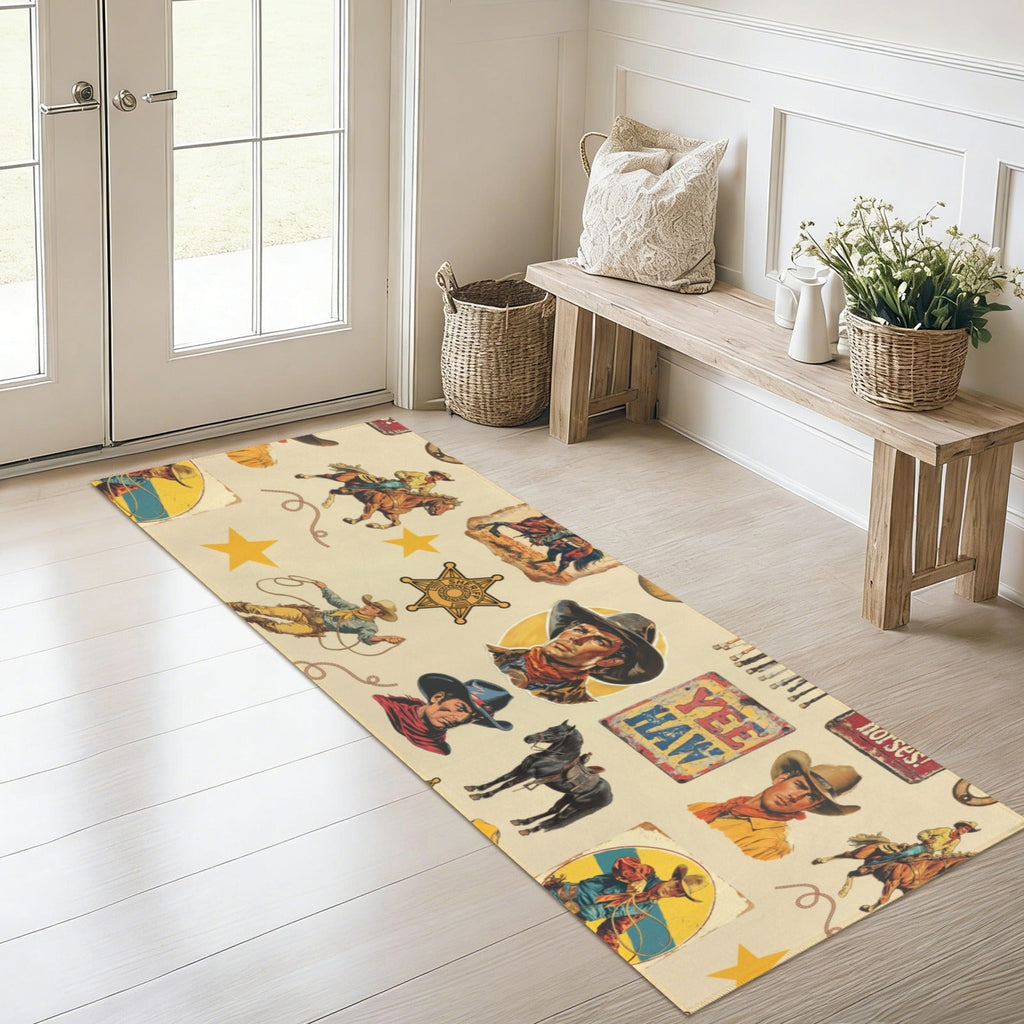 Vintage Cowboy Collage Floor Rug Runner Indoor 60" x 22"