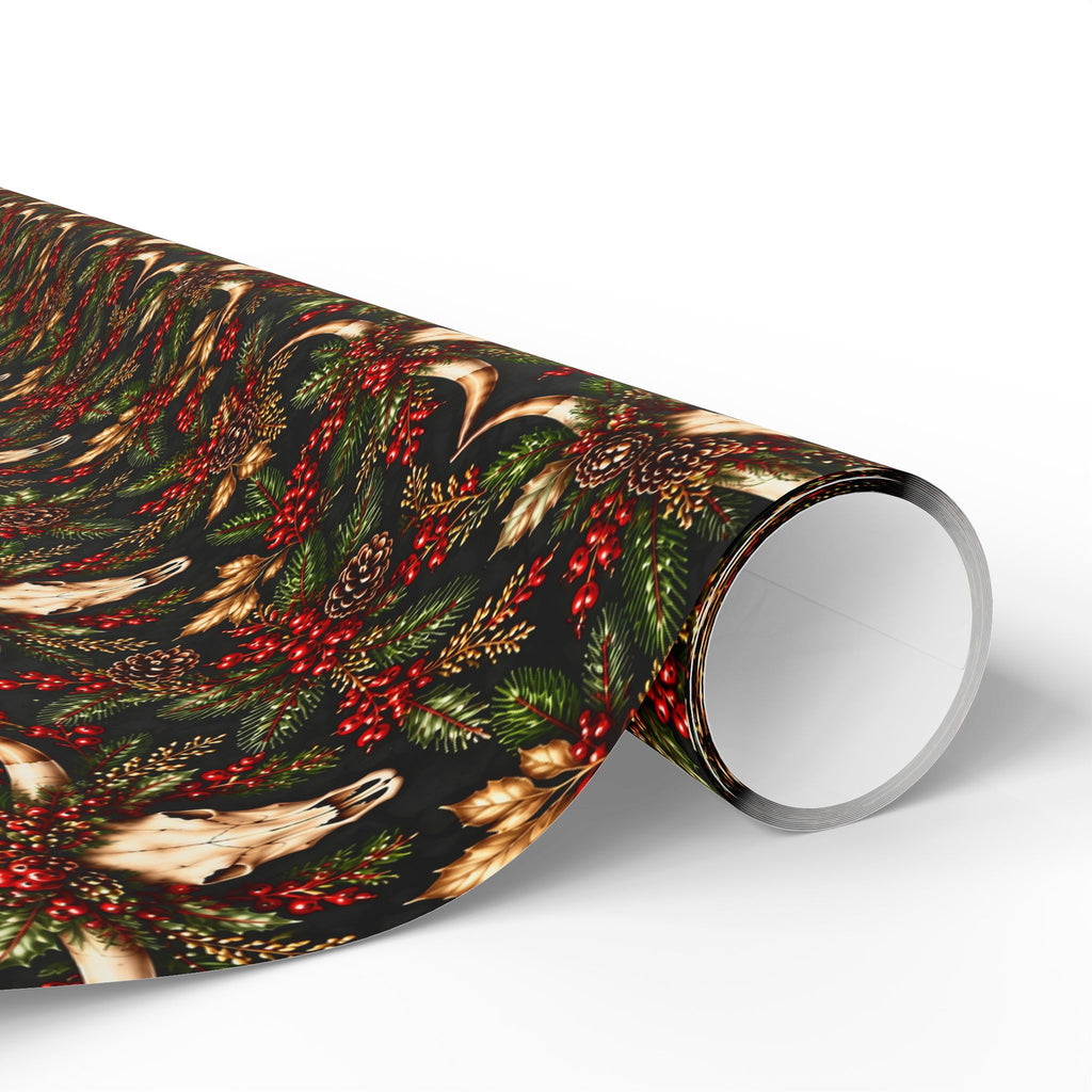 Longhorn & Holly Western Christmas Wrapping Paper
