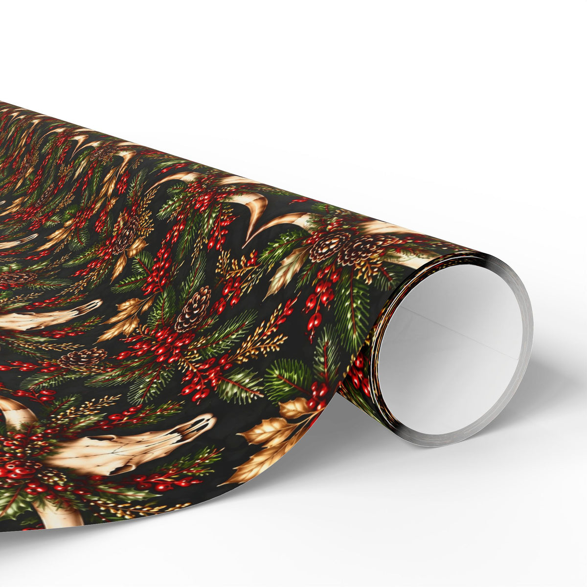 Longhorn & Holly Western Christmas Wrapping Paper