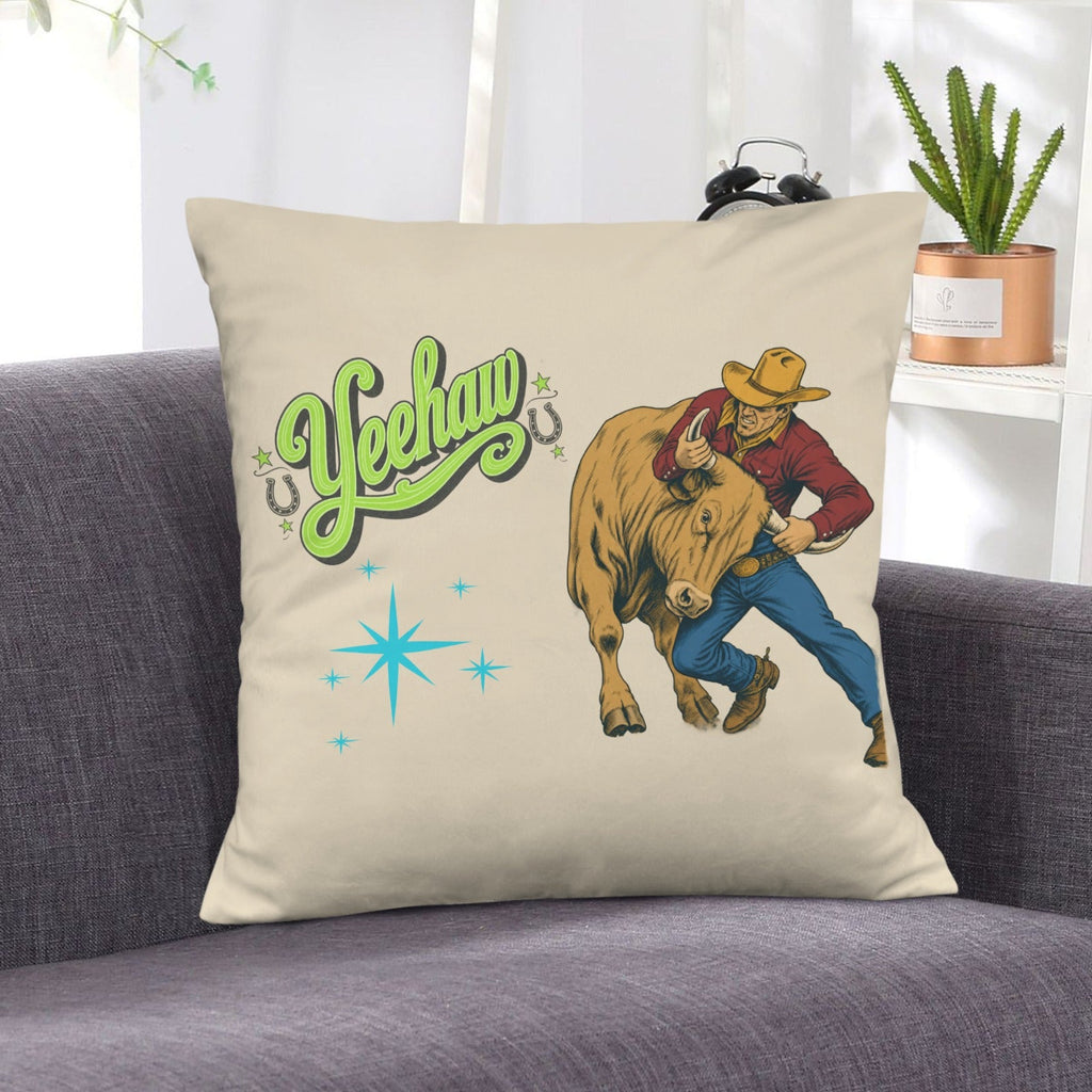 Baha Ranch The Last Roundup Steer Wrestler Velvety Soft Throw Pillow Cover