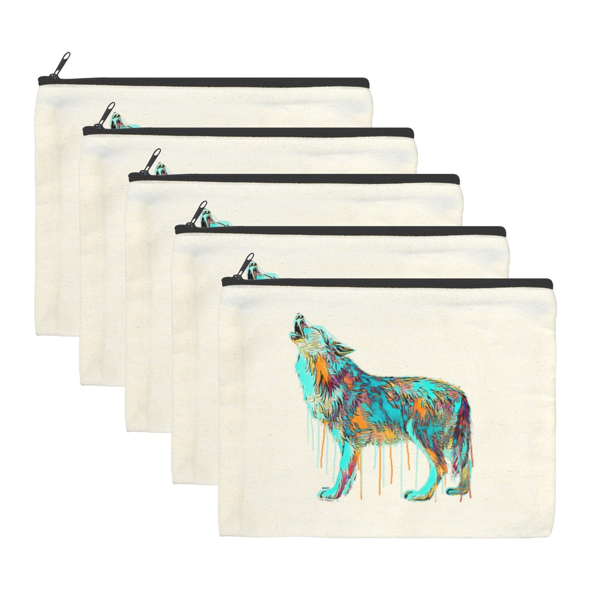 Baha Ranch Watercolor Wolf Cosmetic Bag Pack of 5