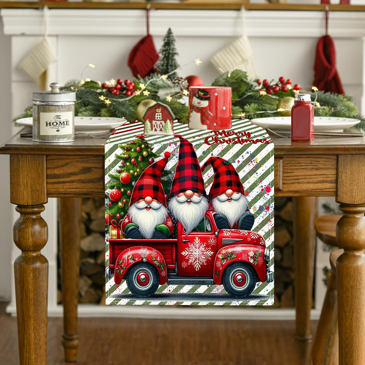 Christmas Gnomes Printed Table Runner