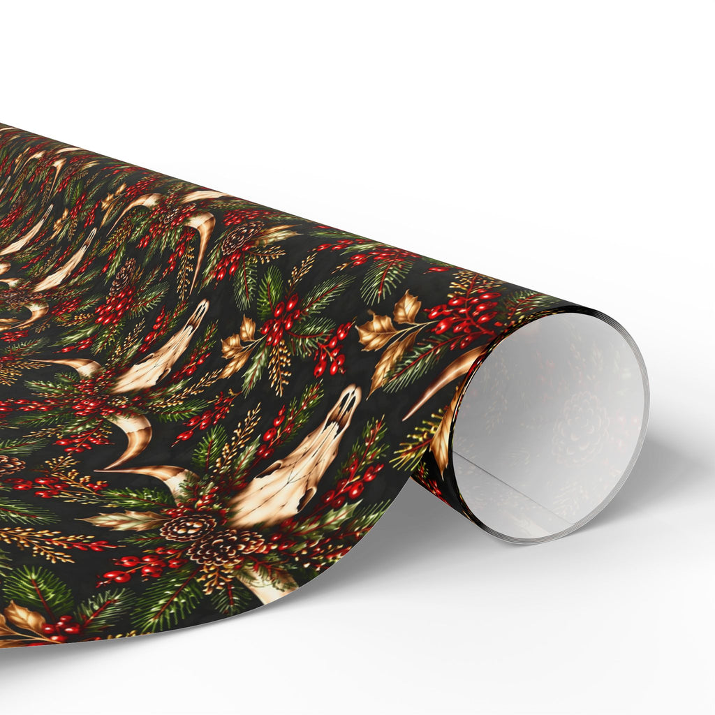Longhorn & Holly Western Christmas Wrapping Paper