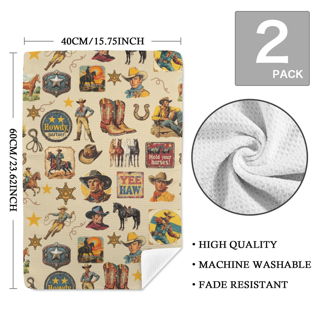 Baha Ranch Vintage Cowboy Collage Set of 2 Dish Towels