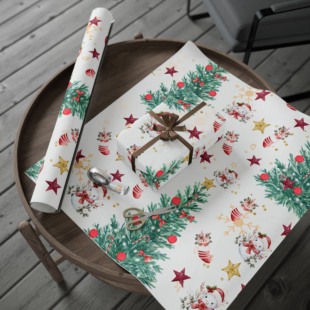 Snowmen & Evergreen Wishes Christmas Wrapping Paper