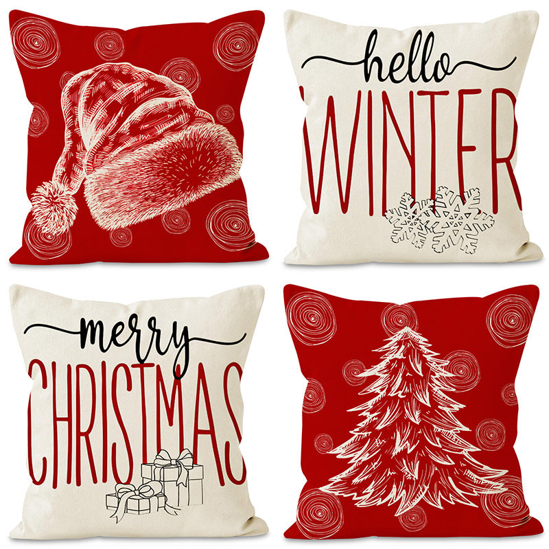 Christmas hat pillowcase linen Christmas tree letter print pillowcase