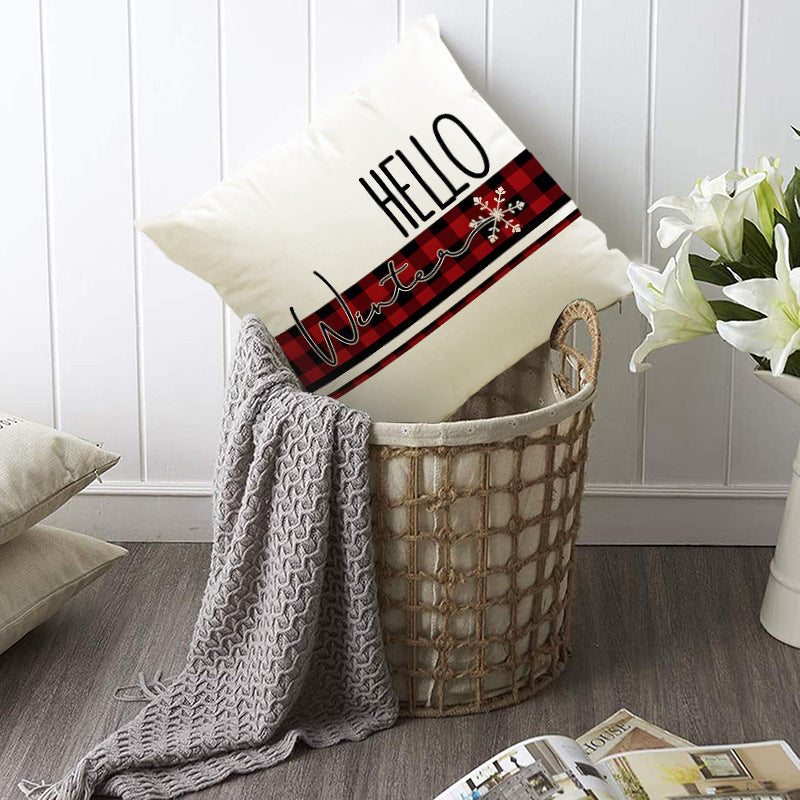 Christmas Pillowcase Linen Red Black Checkered