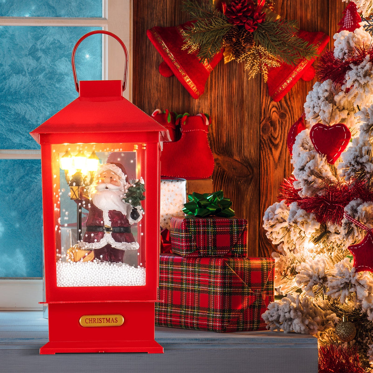 61 Inch Christmas Musical Street Lamp Post with Detachable Snow Globe Lantern-Red
