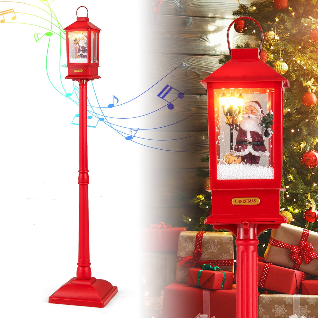 61 Inch Christmas Musical Street Lamp Post with Detachable Snow Globe Lantern-Red