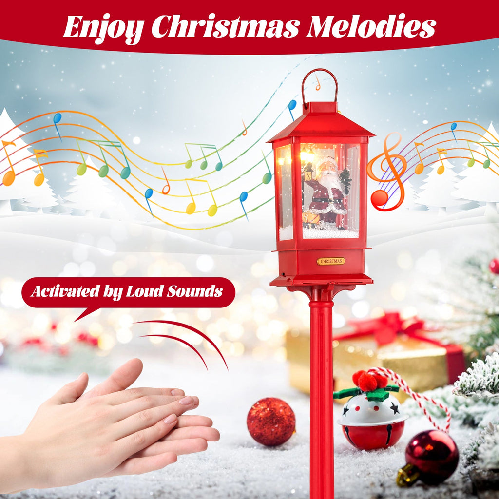 61 Inch Christmas Musical Street Lamp Post with Detachable Snow Globe Lantern-Red