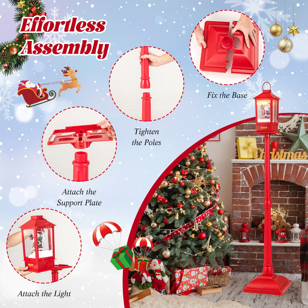 61 Inch Christmas Musical Street Lamp Post with Detachable Snow Globe Lantern-Red