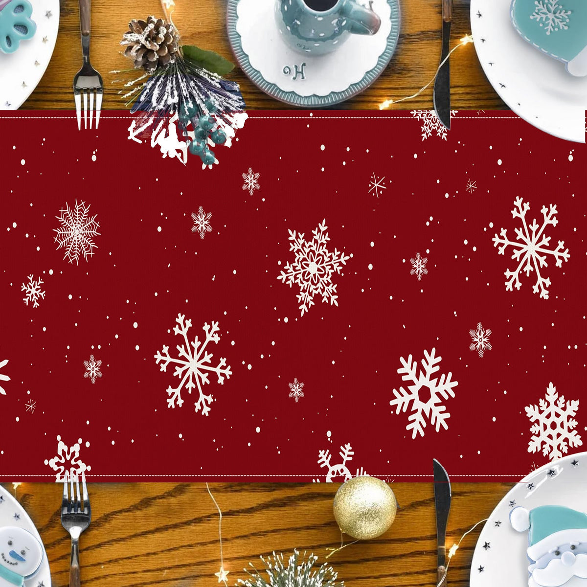 Christmas snowman linen tablerunner