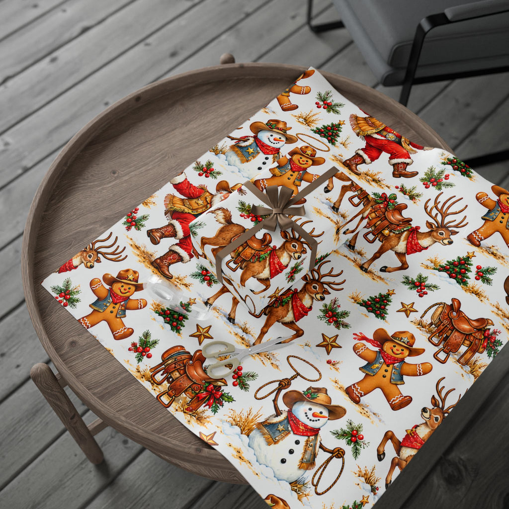 Cowboy Santa & Gingerbread Gang Christmas Wrapping Paper